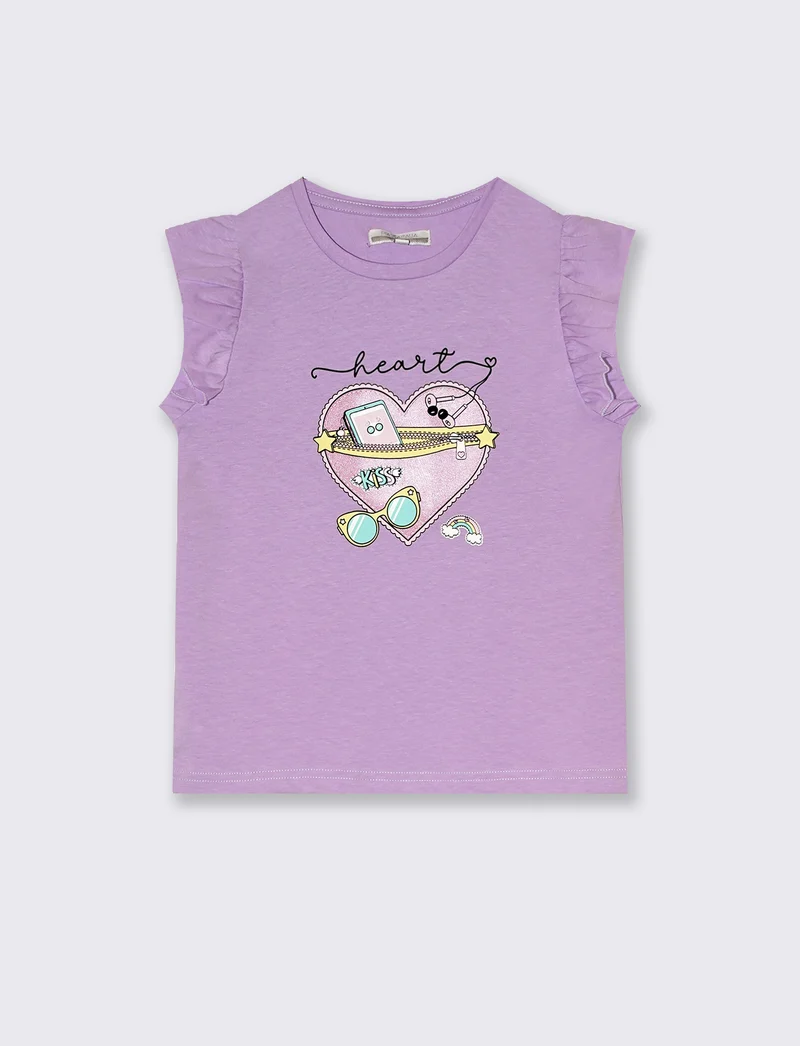 T-shirt estiva da bambina con stampa colorata - Lilla