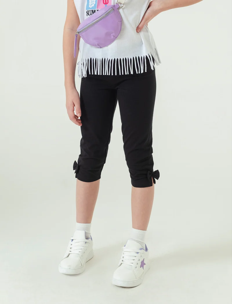 Leggings in cotone modello 3/4 da bambina - Nero