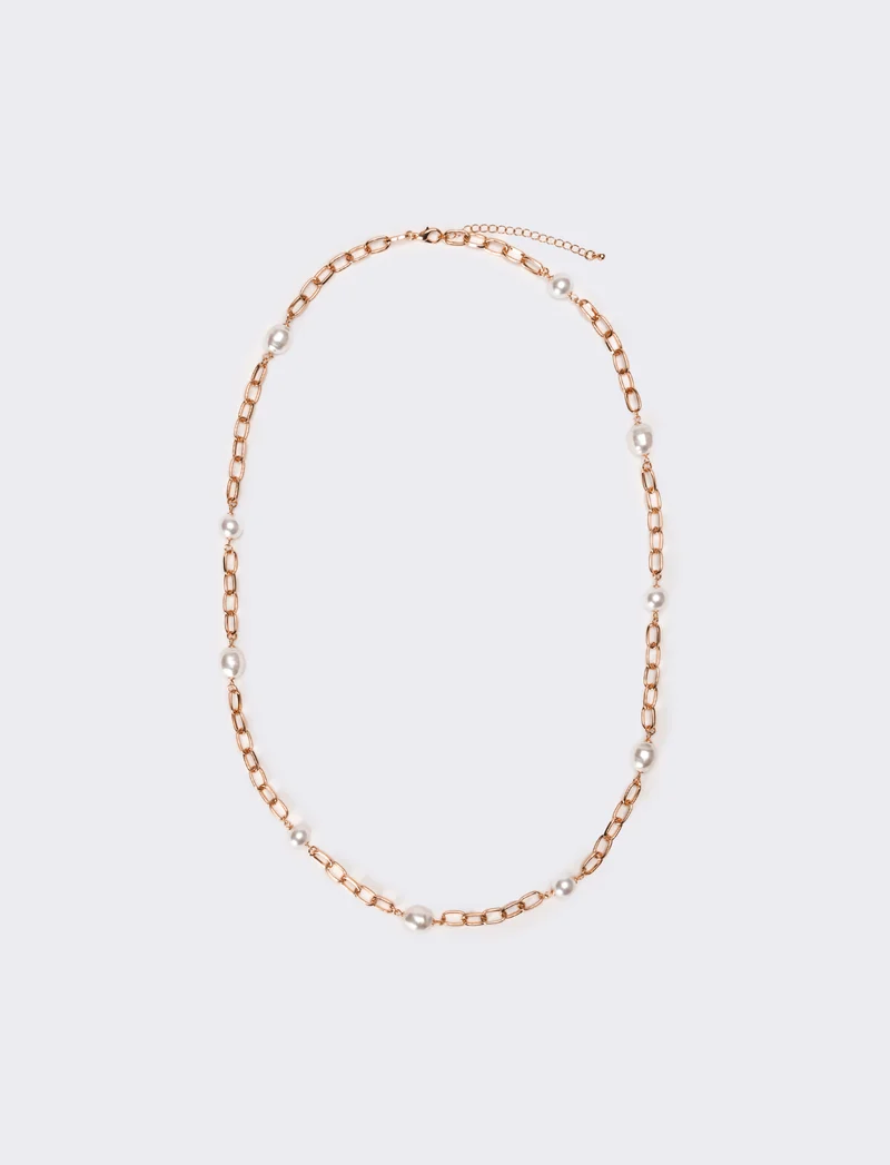 Collana donna con perle e catena - Rosa