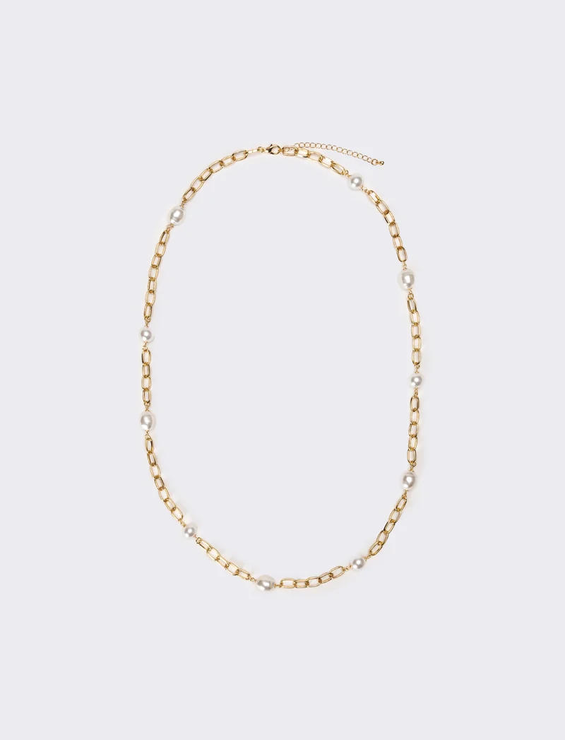 Collana donna con perle e catena - Oro