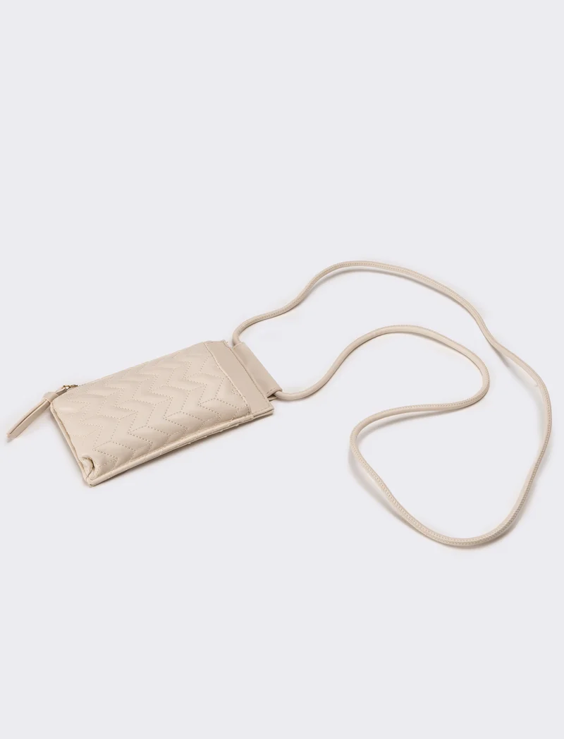 Portacarte donna portacellulare trapuntato con laccio - Beige