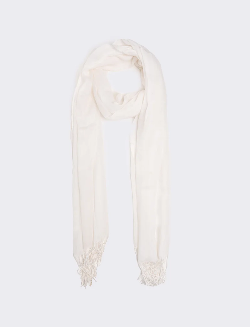 Foulard con frange unito 70 x 170 cm - Bianco
