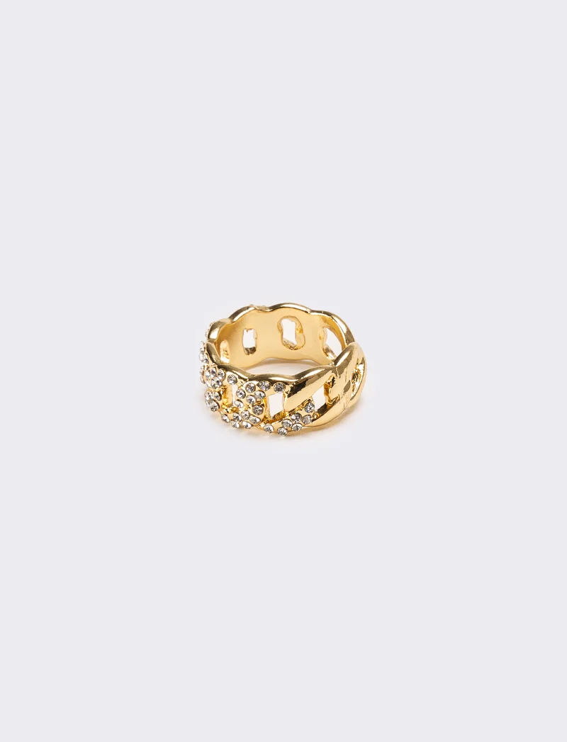 Anello con catena strass regolabile - Oro