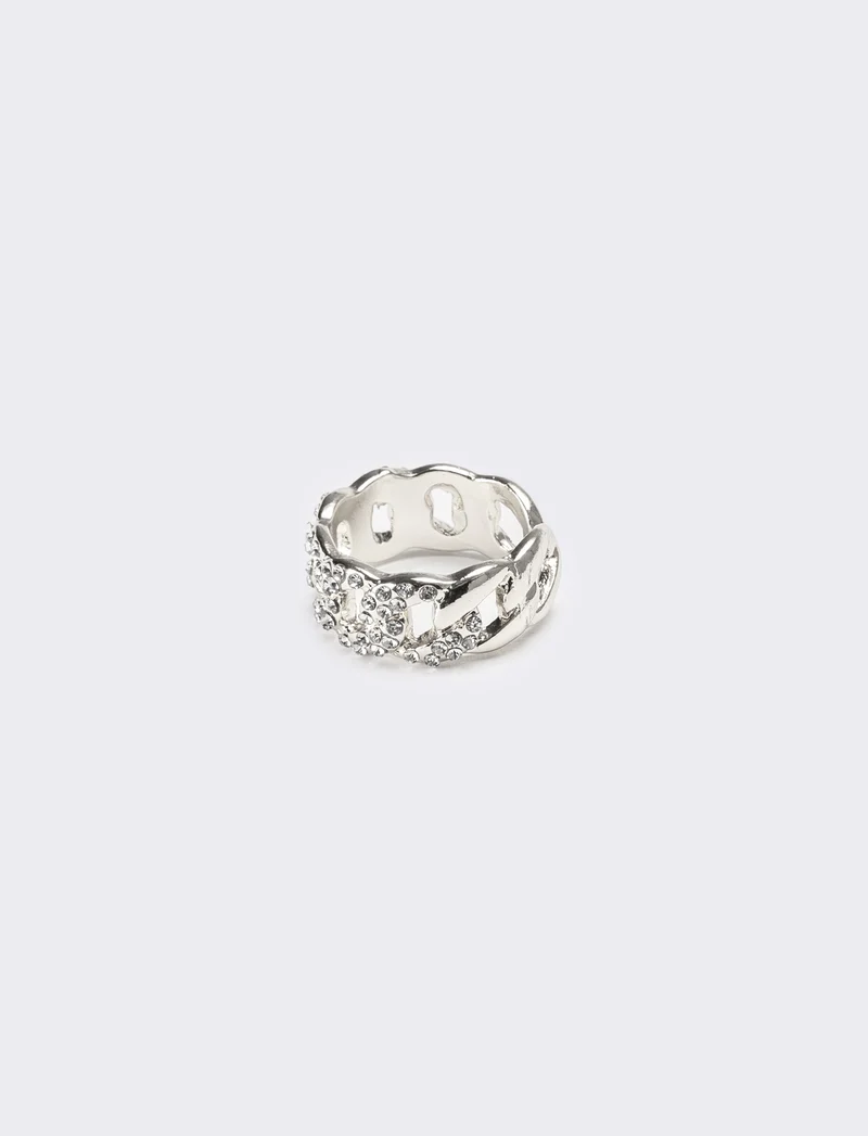 Anello con catena strass regolabile - Argento