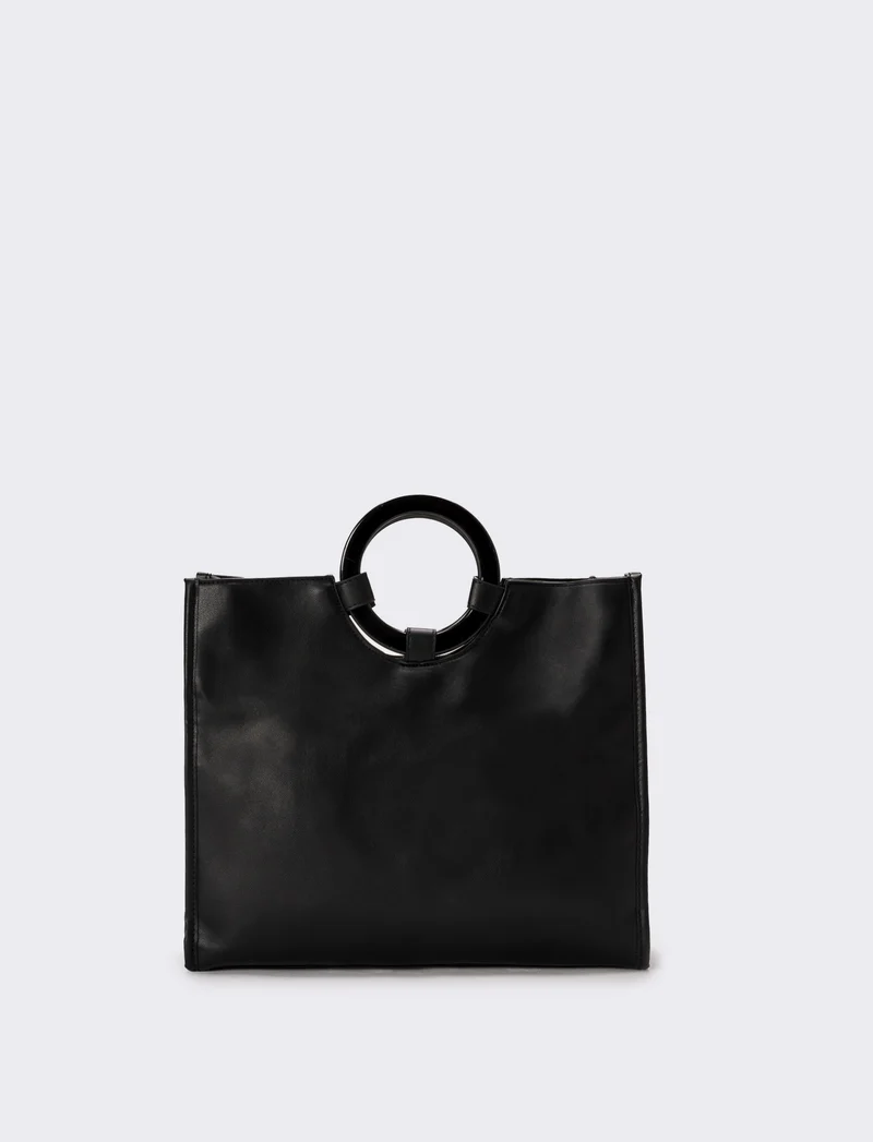 Borsa con manico tondo e tracolla - Nero