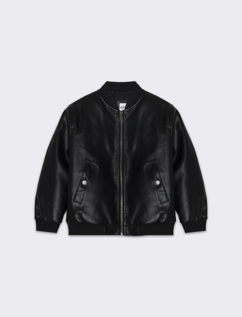 Bomber in finta pelle - Nero