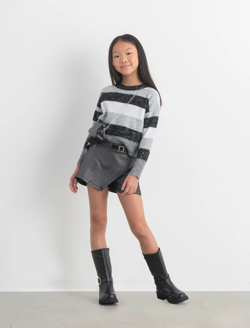 Short finta gonna in tessuto effetto metallizzato - Nero