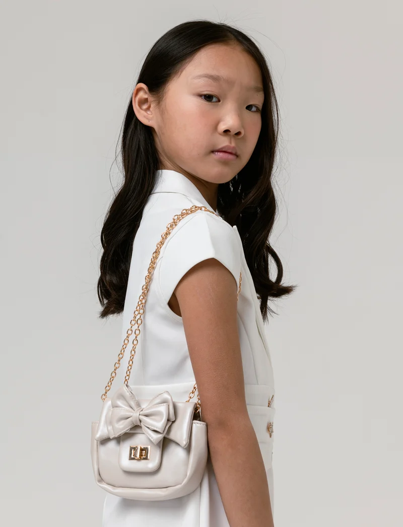 Borsa bambina tracolla con fiocco - Platino