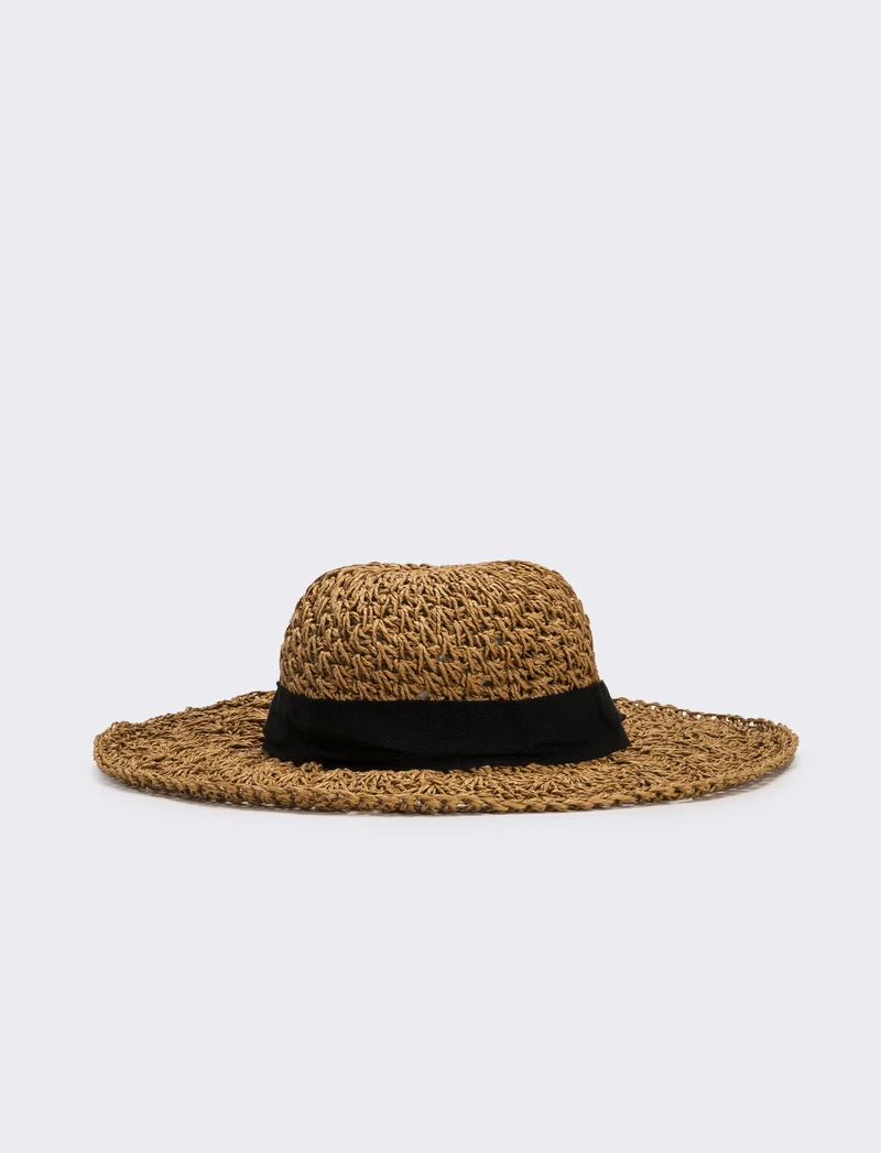 Cappello donna falda larga ventaglio - Marrone