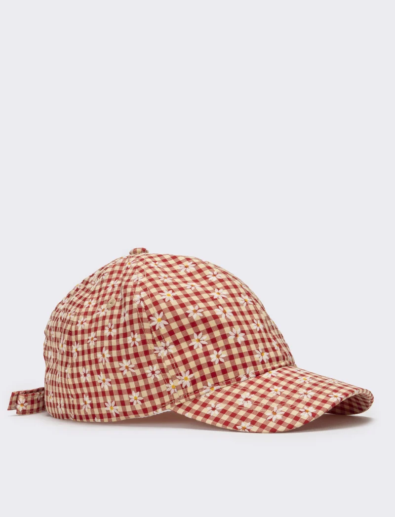 Cappello bambina baseball con margherite - Rosso
