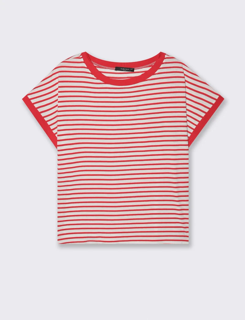 tshirt in viscosa rigata - bian-rosso