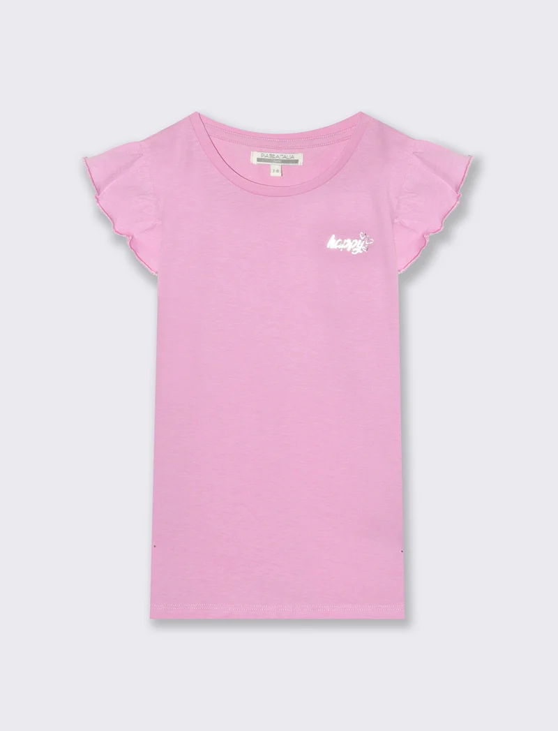 T-shirt mezza manica ad aletta da bambina - Rosa