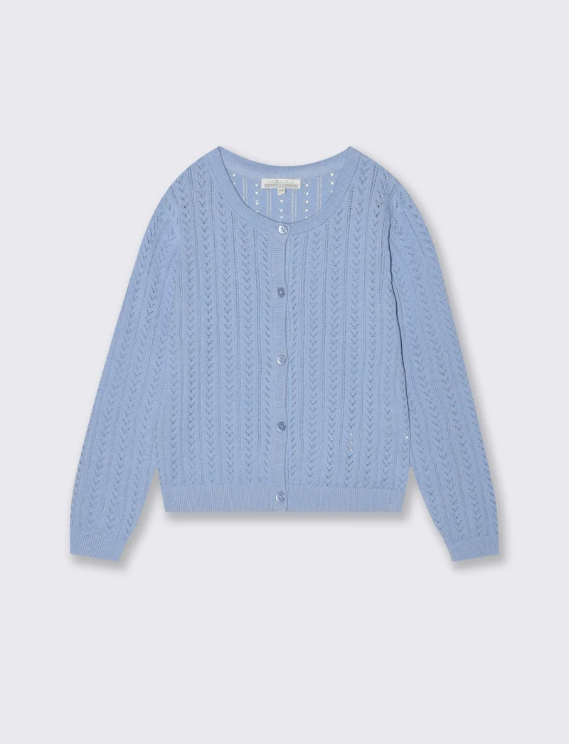 Cardigan traforato in cotone per bambina - Azzurro