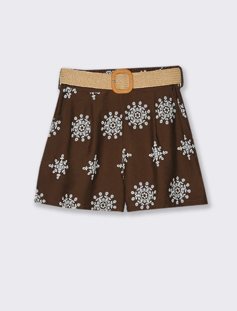 Short stampato con cintura - Moro