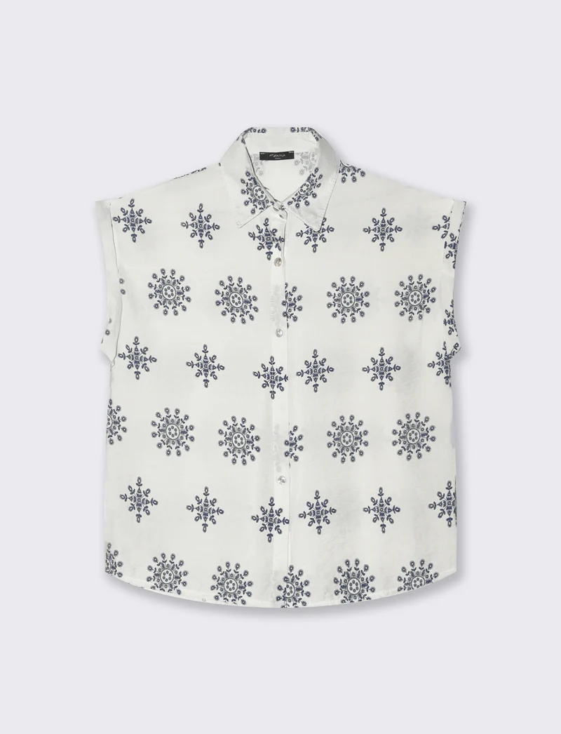 Camicia mezza manica tessuto ricamato - Bianco