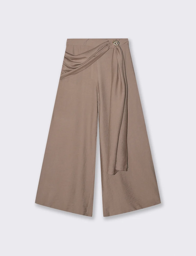 Pantalone largo con fusciacca e bottone - Grigio fango
