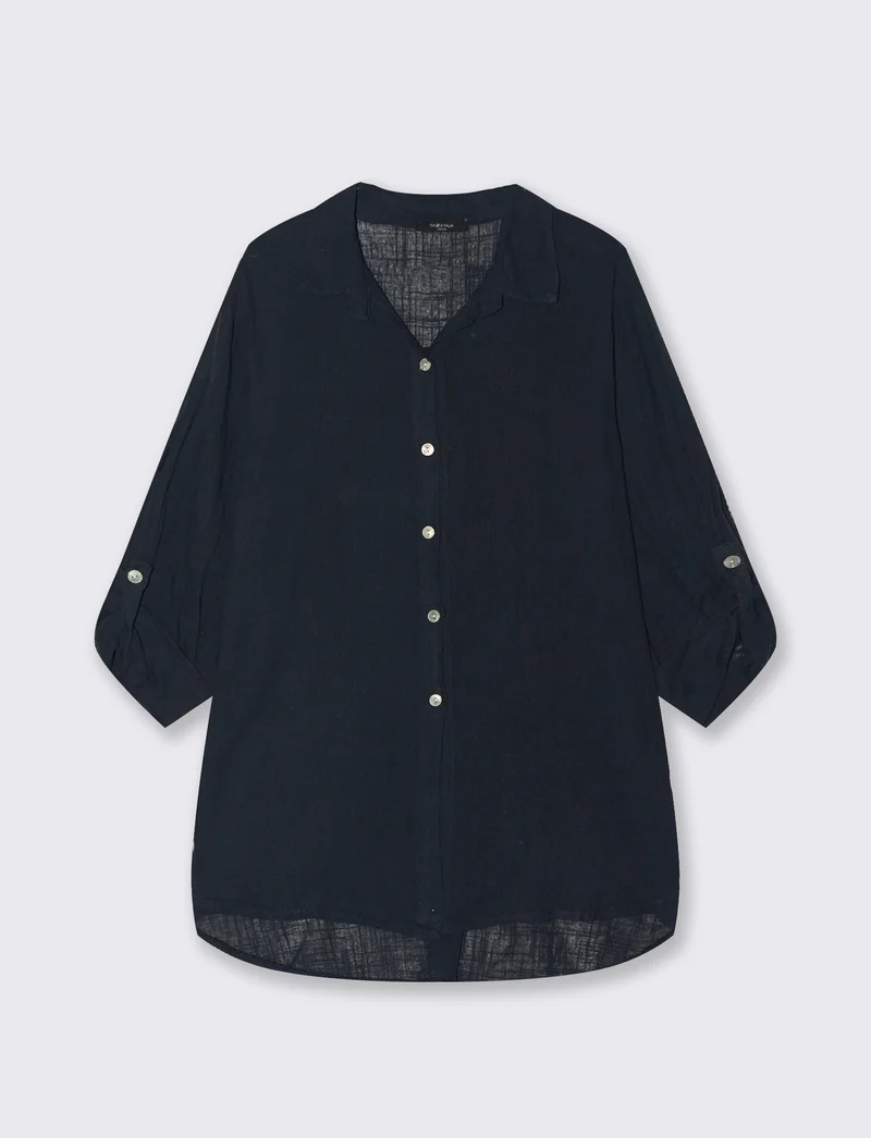 Camicia lunga in cotone per donna - Blu