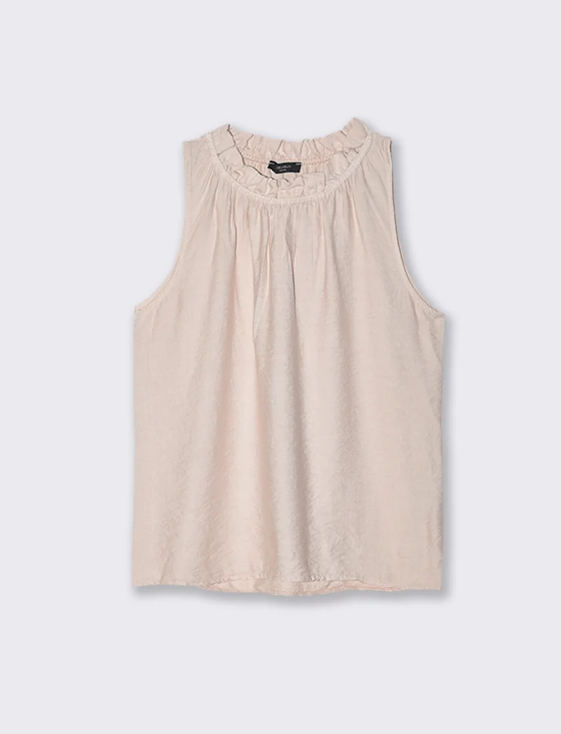Top in cotone lavato con arriccio sul collo - Rosa