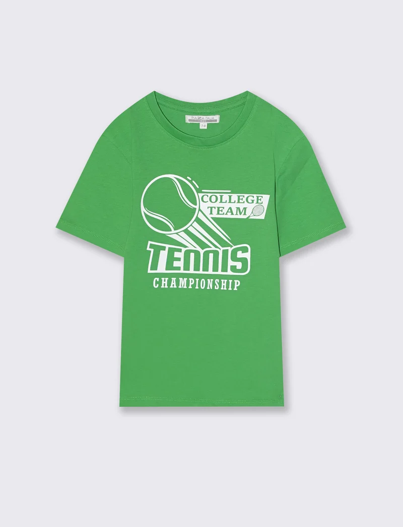 T-shirt estiva in jersey di cotone con stampa - Verde prato
