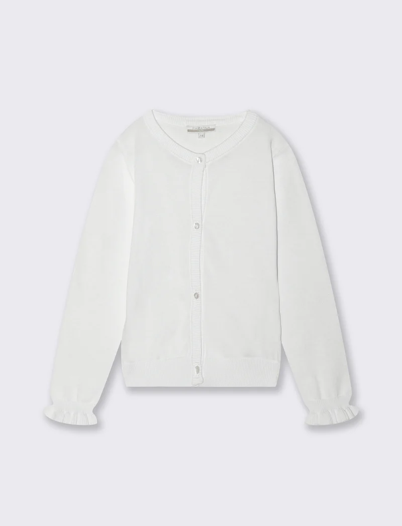 Cardigan girocollo in cotone per bambina - Bianco