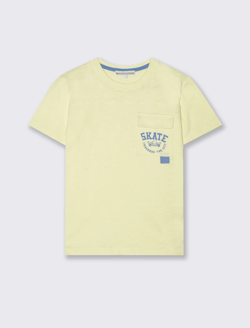 T-shirt mezza manica con tasca e stampa - Giallo