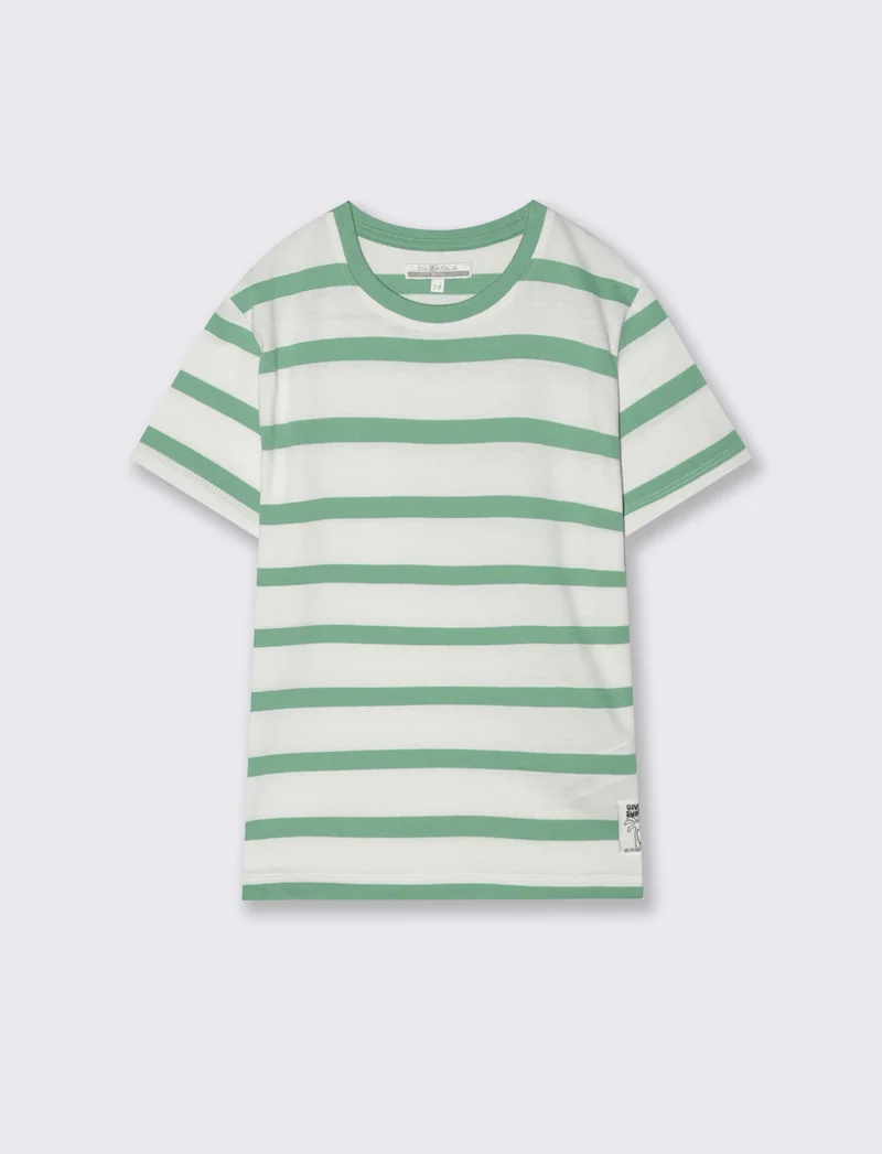 T-shirt estiva in cotone a righe - Verde