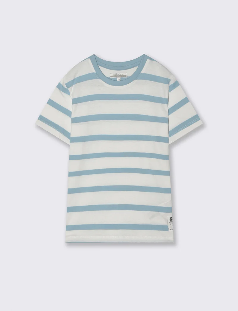 T-shirt estiva in cotone a righe - Azzurro