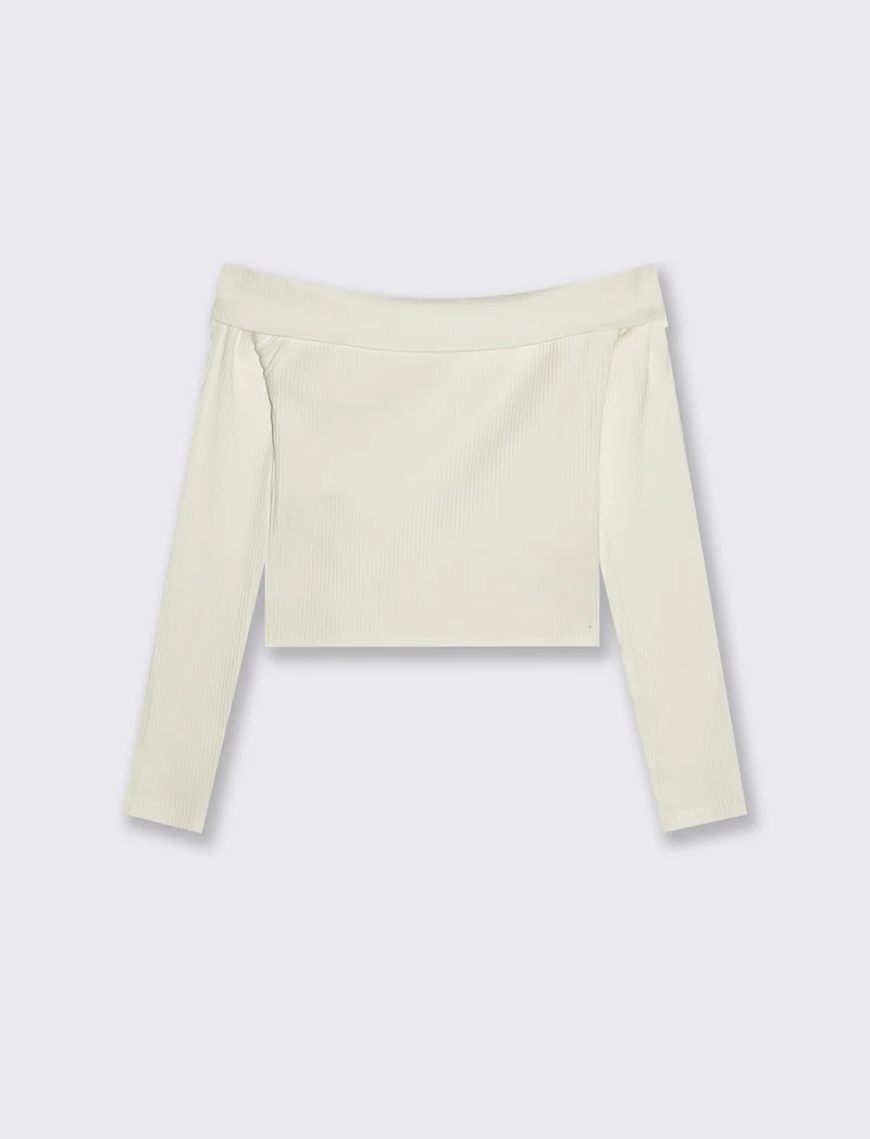 T-shirt bambina manica lunga scollo barca - Bianco latte