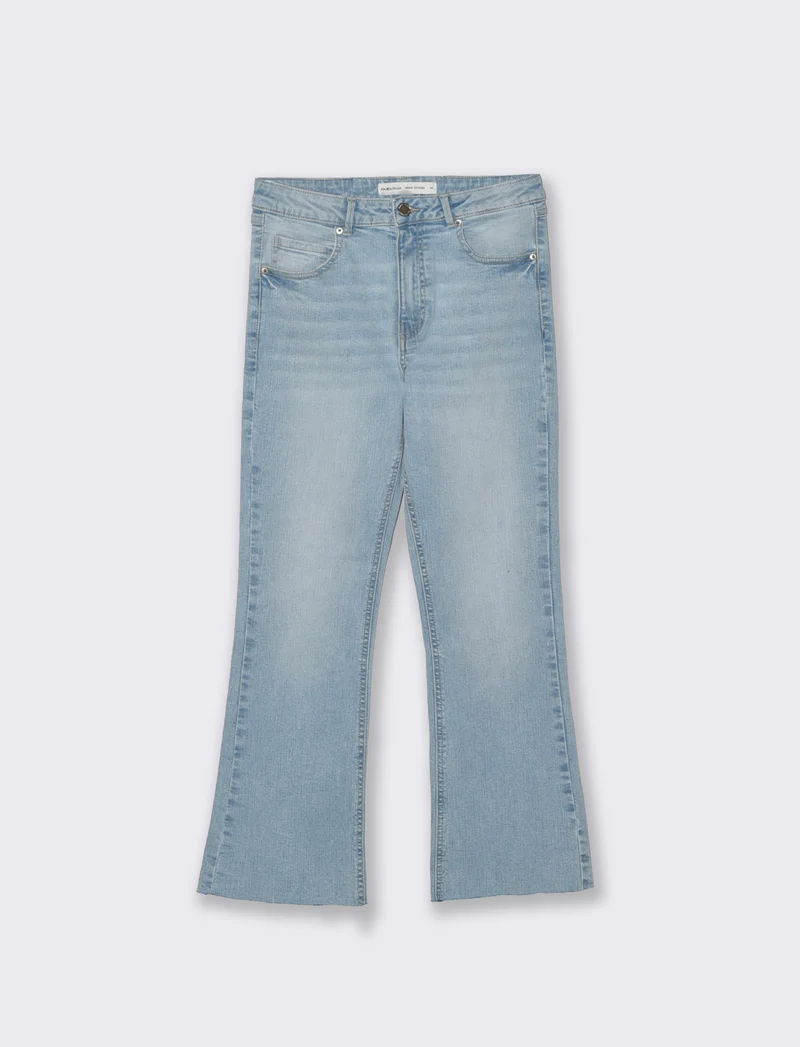 Jeans Mini Flare con Chiusura a Zip - Denim