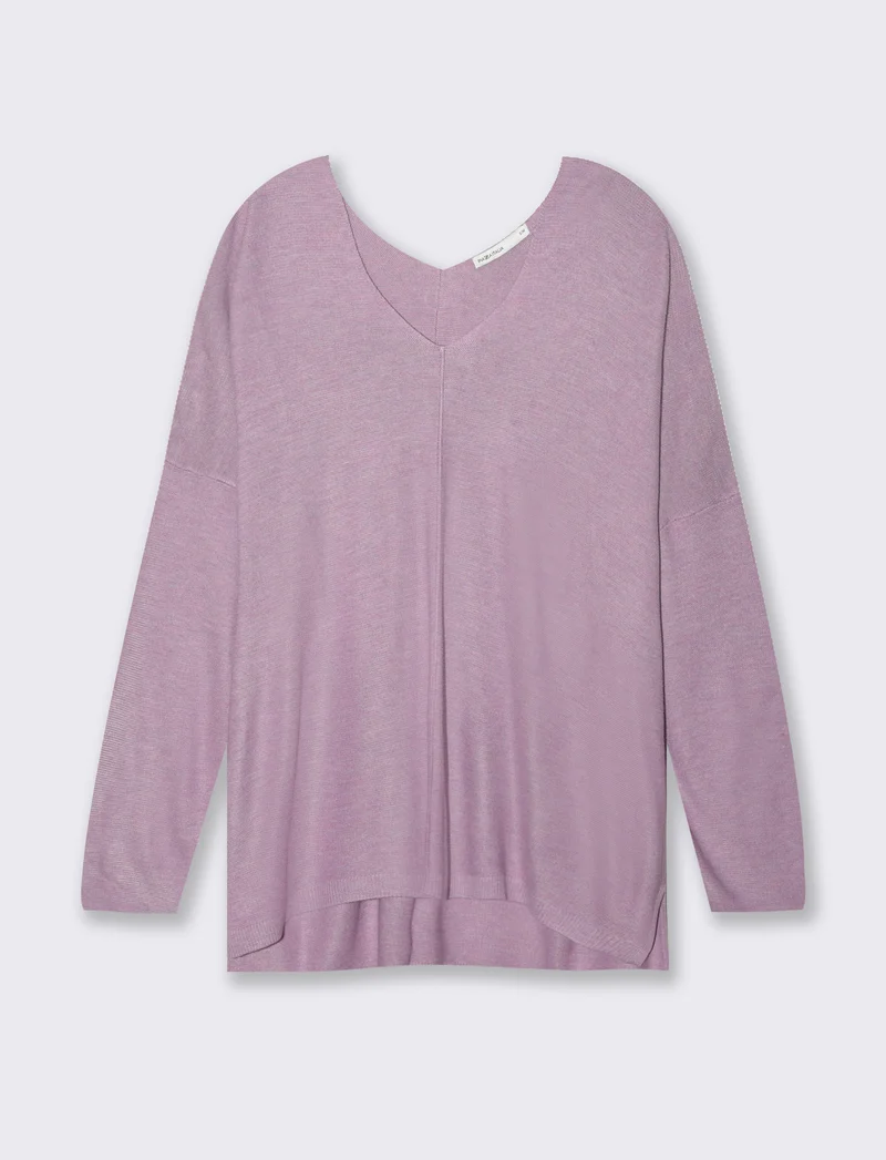 Maglia scollo a V da donna - Lilla