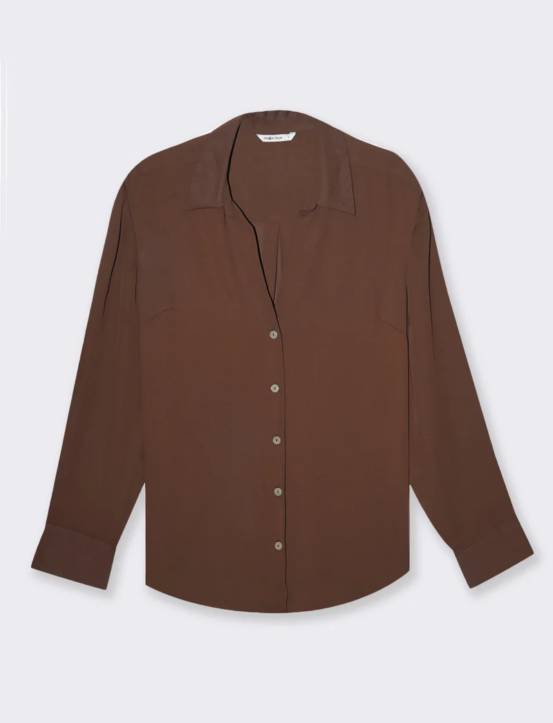 Camicia con spacchi sui fianchi da donna - Marrone