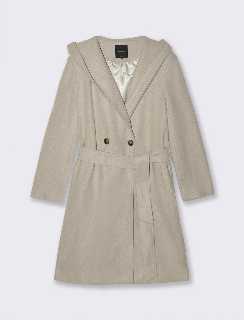 CAPPOTTO CON CAPPUCCIO E CINTA - Avorio