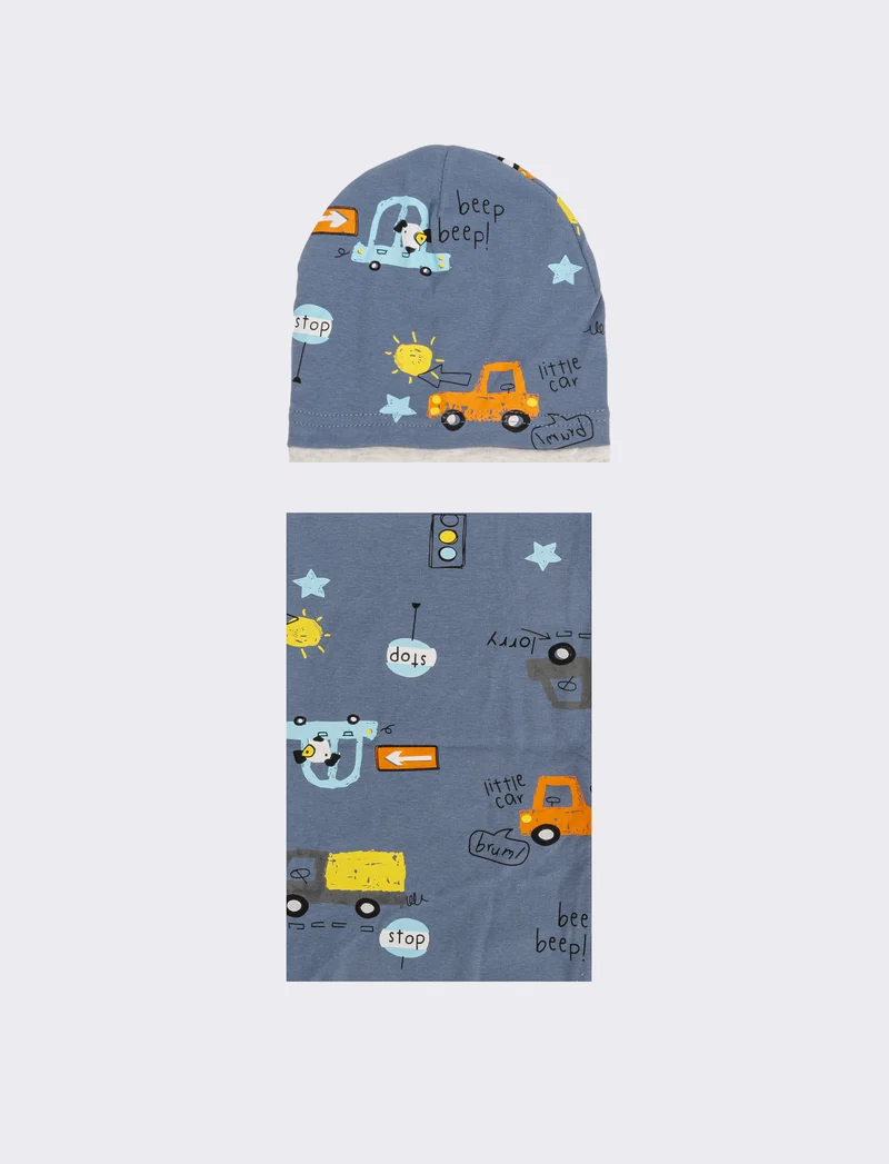 Set cappello e collo con macchinine - Denim