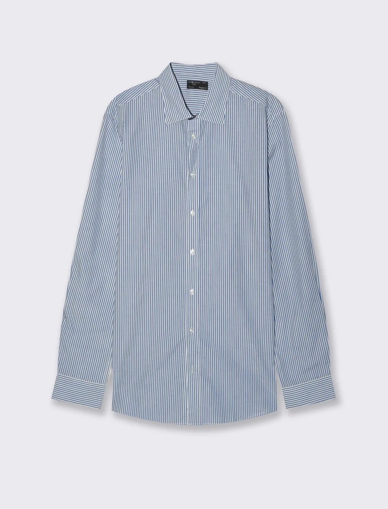 Camicia Regular Fit Easy Iron Unita e Fantasia - Bluette