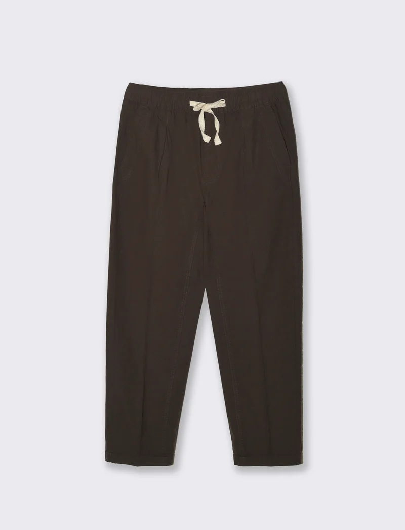 Pantaloni jogger in misto lino con tasche - Moro