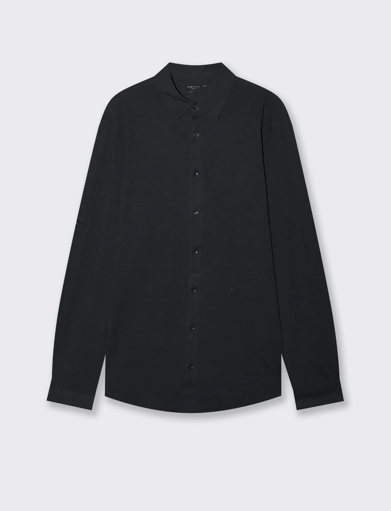 Camicia Jersey Slub Collo Coreano - Nero