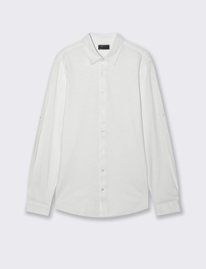 Camicia Jersey Slub Collo Coreano - Bianco