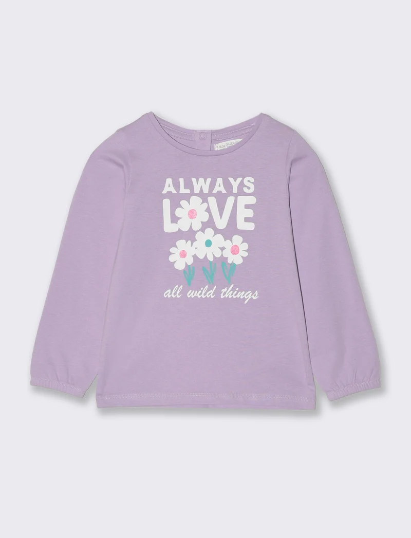 T-shirt con fondo manica elastico da neonata - Lilla