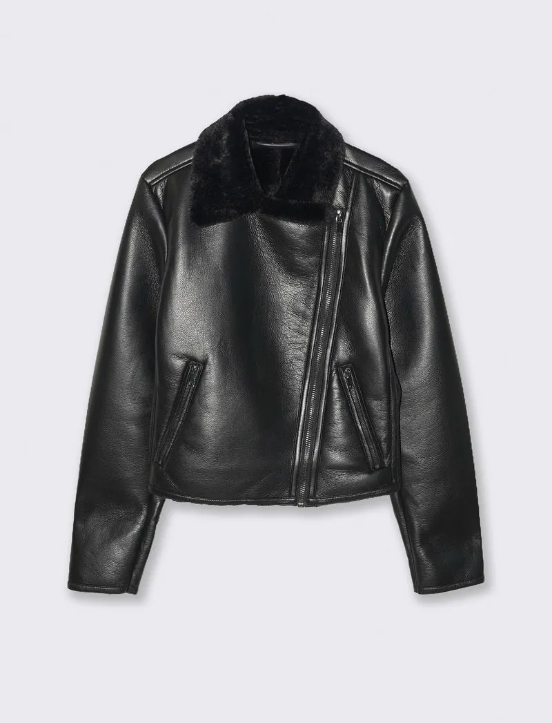 GIUBBOTTO MODELLO CHIODO CON INTERNO IN TESSUTO EFFETTO SHEARLING - Nero