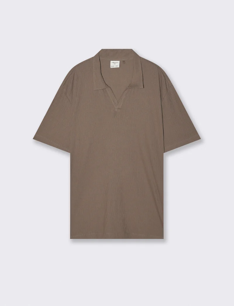 Polo Derby Effetto Maglia a Costine - Grigio fango