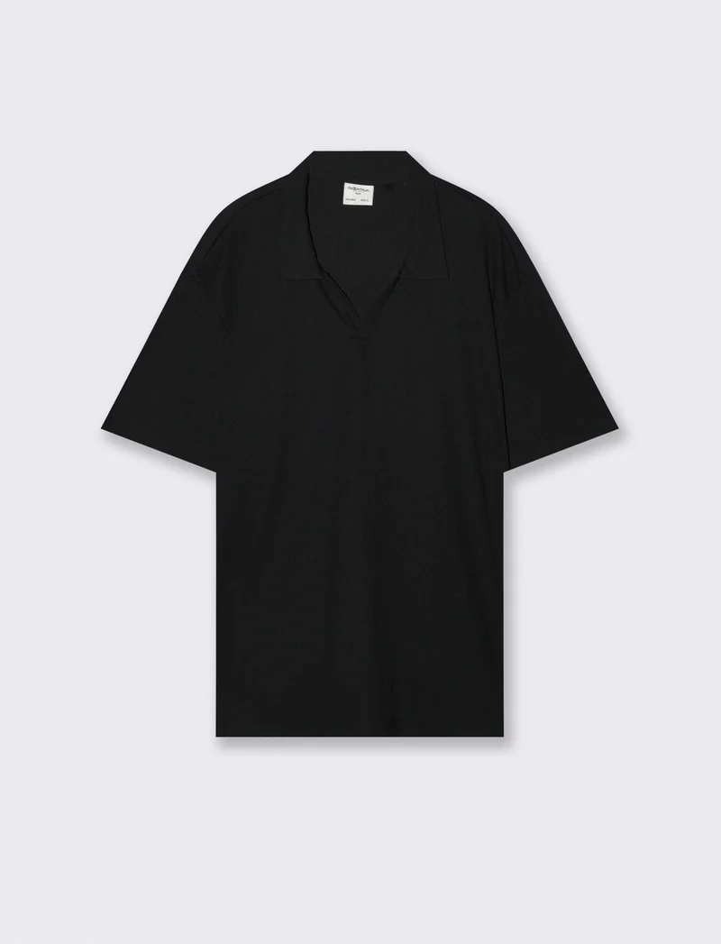 Polo Derby Effetto Maglia a Costine - Nero