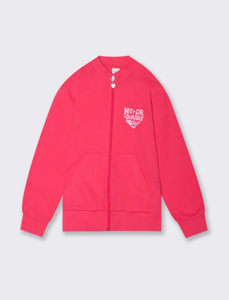 Felpa con zip senza cappuccio da bambina - Fuxia