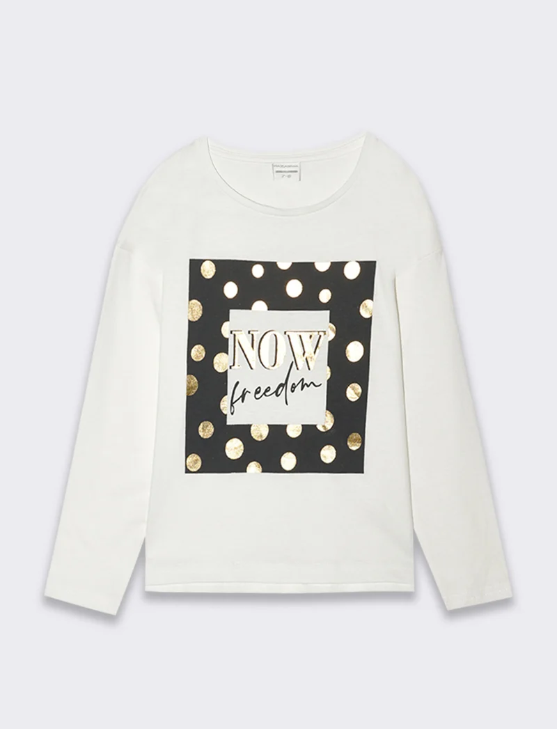 T-shirt girocollo con stampa lucida da bambina - Bianco latte