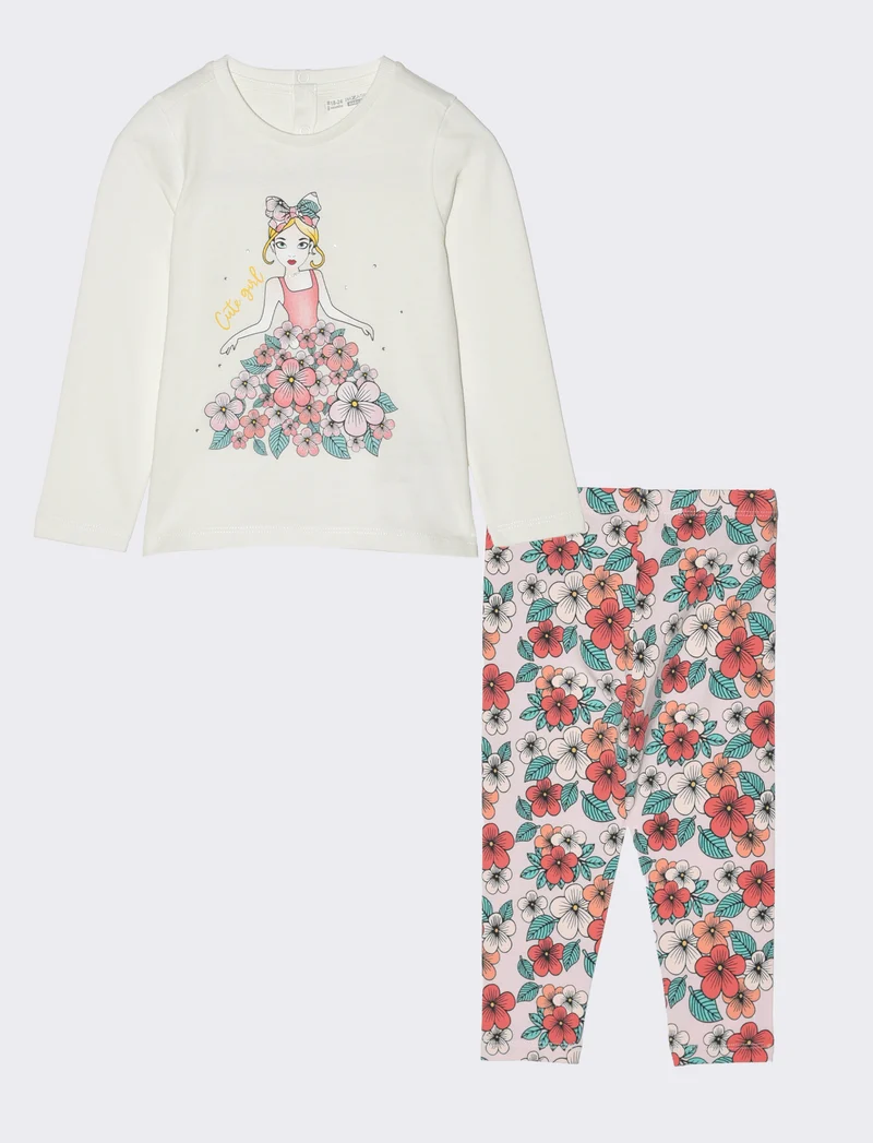 Completo 2 pezzi maglia e leggings da neonata - Bianco latte