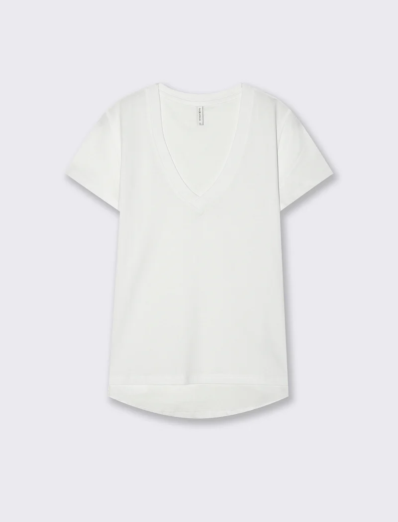 T-Shirt Basica Manica Corta Scollo a V - Bianco