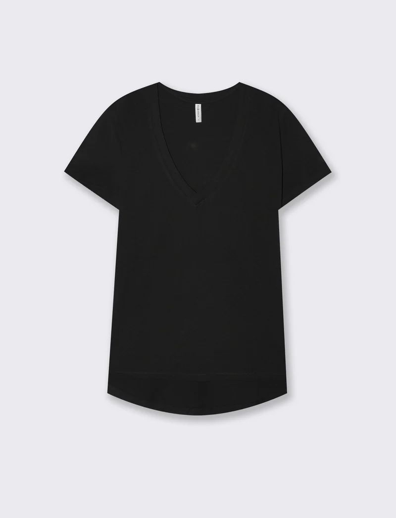 T-Shirt Basica Manica Corta Scollo a V - Nero