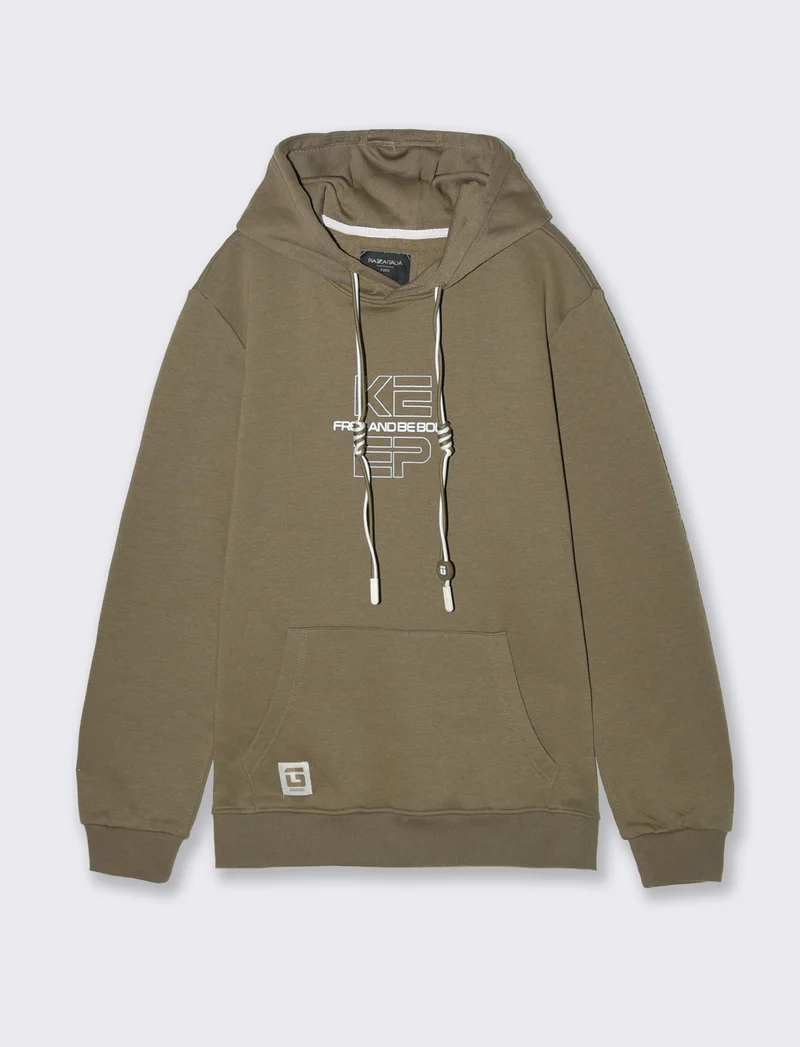 FELPA CON CAPPUCCIO E STAMPA - Grigio fango