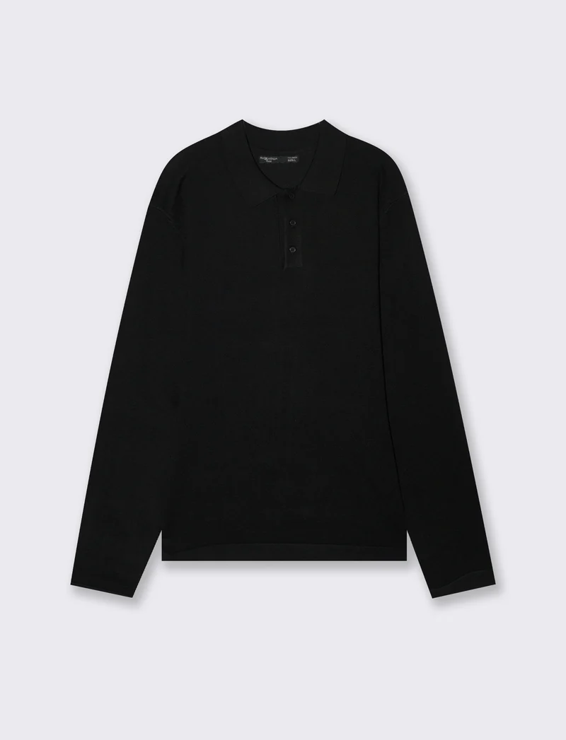 Maglia Polo con Colletto e Maniche Lunghe - Nero