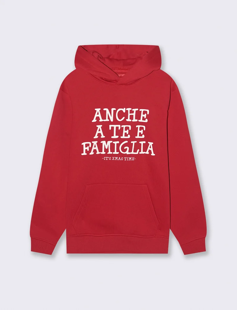 FELPA CON CAPPUCCIO E STAMPA - Rosso