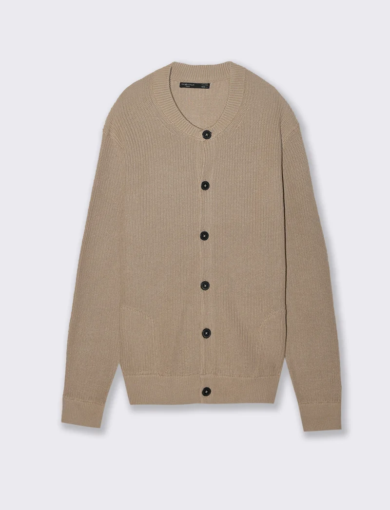 MAGLIA CARDIGAN IN COTONE A COSTE - Beige